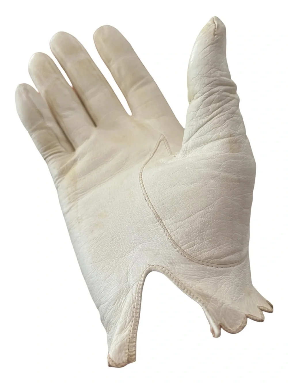 50s MISS ARIS IVORY LEATHER GLOVES W SCALLOPED EDGE SOPHISTICATE MCM VIBE SZ 8